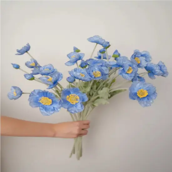 Artificial Poppy Silk Flowers Faux Poppy Flower Stems for Wedding Party Table Centerpiece Arrangement Blue {1}