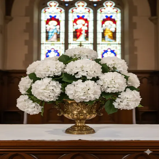 17.75" Artificial Hydrangea Stem with 8" White Bloom &ndash; Realistic Faux Flower for Home, Wedding, and Event D&eacute;cor - 6 PACK {4}