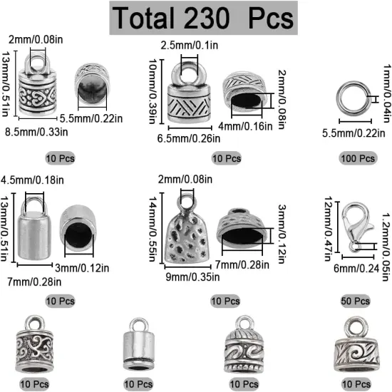 1 Box 230Pcs Cord Lobster Clasps Tibetan Antique Silver for Jewelry Making Kit {2}