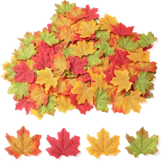 400PC Fake Fall Leaves Autumn Fall Decor Maple Leaf,4 Colors {1}