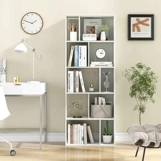 63 Inch White Tall 5-Tier 10-Cube Geometric Bookshelf Perfect for Living Room, Study or Office {2}