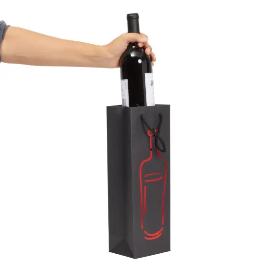 12-Pack Wine Gift Bags with Rope Handles, 4 Assorted, Elegant Black Metallic Foil Designs for Wine Bottles, Liquor, Champagne, Sparkling Cider (13.7x4.6x4 inches) {6}