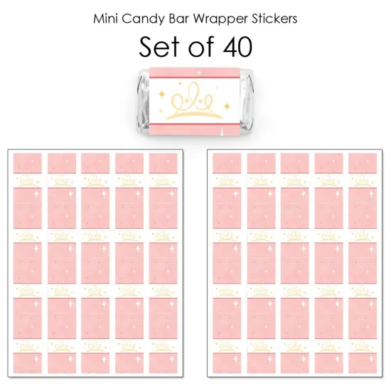 Big Dot of Happiness Princess Party Mini Candy Bar Wrapper Stickers, Princess Crown Birthday Party Small Favors - 40 Count Sticker Labels {4}