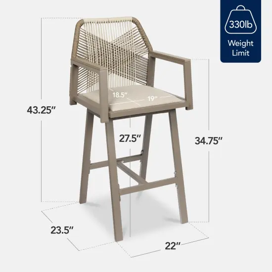Best Choice Products Set of 2 Indoor/Outdoor Aluminum, Woven Rope Swivel Barstools w/ Armrests Taupe/Sandstorm {2}