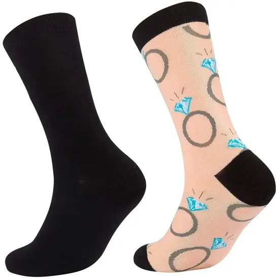 2 Pairs Bride and Groom Wedding Socks - Novelty Tuxedo and Diamond Ring Designs, One Size Multicolor {4}
