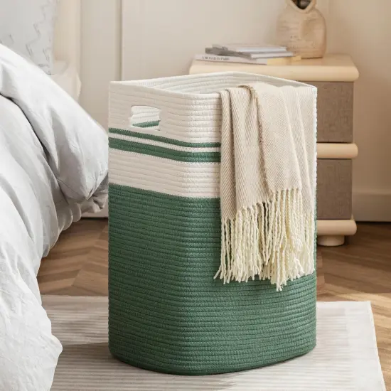 Cotton Laundry Hamper, Large Woven Rope Basket with Handles for Living Room and Bedroom, Stylish Storage Basket for Clothes, Toys, and Blankets {2}