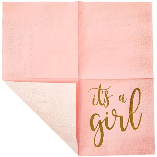 50 Pack It's a Girl Napkins for Baby Shower, Gold Foil Party Supplies (3 Ply, 5x5 In) Pink {6}