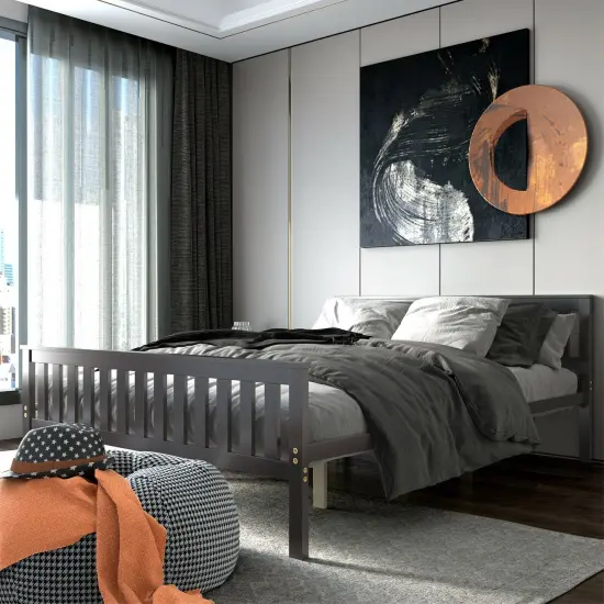 Wood Platform Bed with Headboard - Twin/Full/Queen Size, Sturdy Frame, Modern Design {2}