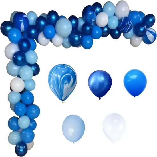 Blue Balloons Garland Arch Kit, 108 Pcs Blue White Marble Balloons for Graduation Birthday Baby Shower Wedding Party Decorations {1}