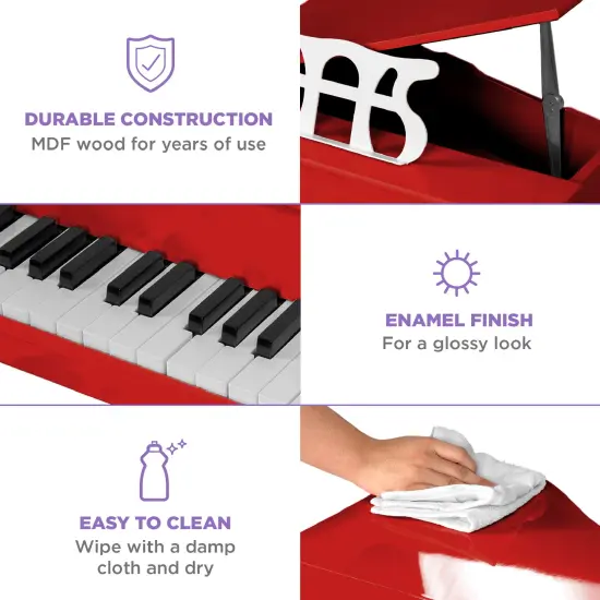 Best Choice Products Kids Classic 30-Key Mini Piano w/ Lid, Bench, Folding Music Rack, Song Book, Stickers Red {6}