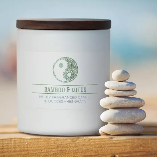 Bamboo Lotus Scented Jar Candle, Wellness Collection, Relaxing Aromatherapy Candle, 2 Wick White Jar Soy Blend Wax Candle for Home, 60hr Burn, 16 oz - USA Poured {5}