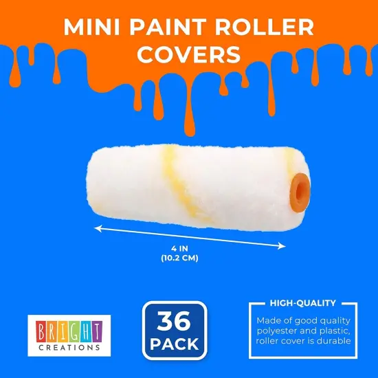 36 Pack Mini Paint Roller Covers, Painting Supplies, Roller Paint Brush (4 In) White {2}