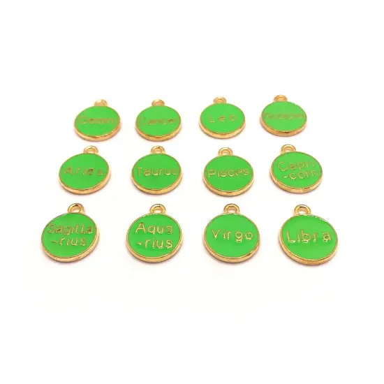 Light Green Enamel and Gold Zodiac/Astrology Charms, 15x12mm {2}