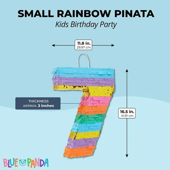 BLUE PANDA Rainbow Number 7 Pinata for Kids Ages 3-14 Birthday Party Decorations, Fiesta, Cinco de Mayo Celebration, Small (12 x 3 x 16.75 In) Multicolor {5}