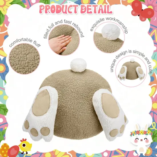 2 Pcs Happy Easter Pillow Rabbit Butt Shaped Throw Pillow Wool Bunny Decorative Pillow Cute Pillow for Couch Sofa Bed Decoration {3}