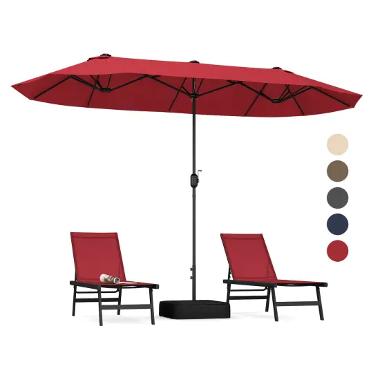 Polyester 13 Feet Double-Sided Patio Twin Table Umbrella with Crank Handle & UV Protection Wine {4}