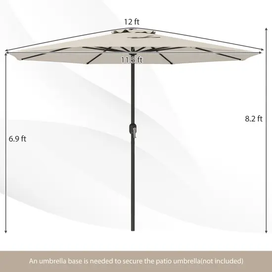12 Feet Patio Umbrella, Fabric, Crank Handle, 8 Sturdy Ribs, Outdoor Shade for Garden & Deck Beige {4}