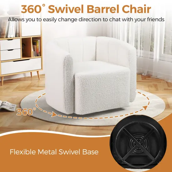 Modern Upholstered Sherpa Accent Chair with Curved Backrest and Armrests-White {6}