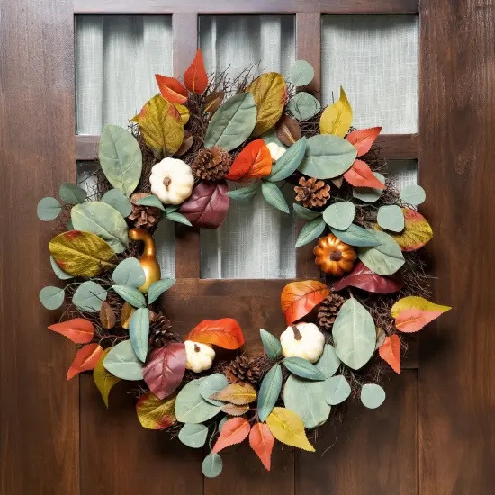 Northlight Pumpkin Pinecone and Gourd Artificial Fall Harvest Wreath - 24" Green {1}