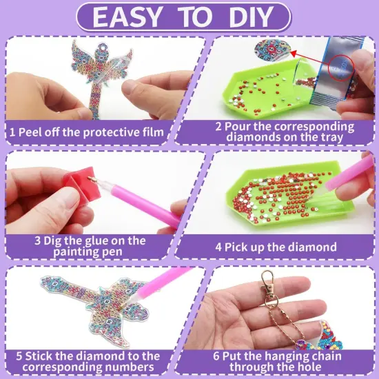 8 Pcs Diamond Painting Keychains Double Sided Cross Shaped Rhinestone Painting Art Gem Key Rings DIY Glittering Ornament Pendant for Beginners Adults Kids Art Craft Supplies Gift (Cross B) {3}