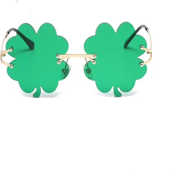 St. Patrick's Day Irish Shamrock Sunglasses for Women Men Green Lucky Leprechaun Costume Fashion Rimless Glasses {2}