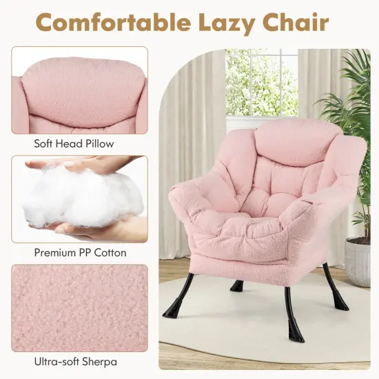 Fabric Modern Accent Chair with Folding Footrest and Removable Head Pillow for Living Room Pink {5}