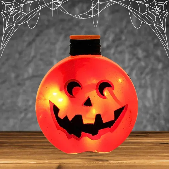 Stony Creek 4.5 Inch Halloween Pre-Lit Round Jar Halloween Lighted Glass Accent , Halloween Decor Jack-O-Lantern MOON {4}