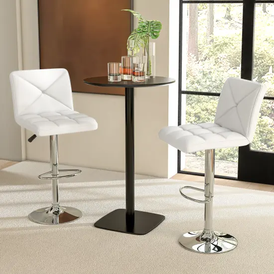 PU Leather Bar Stools Set of 2 with Backrest, Adjustable Height, Modern Design, Comfortable Seating White {2}