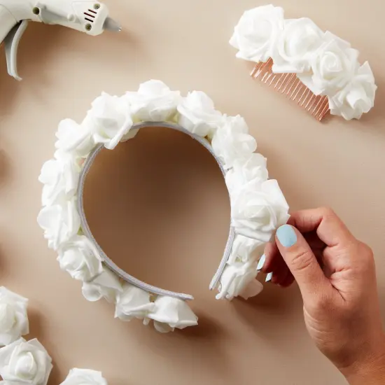 Bright Creations 200 Pack White Flower Heads, 2 Inch Stemless Fake Foam Roses for Wall Decorations, Wedding Receptions, Faux Bouquets, Table Scatter, DIY Crafting Projects {6}