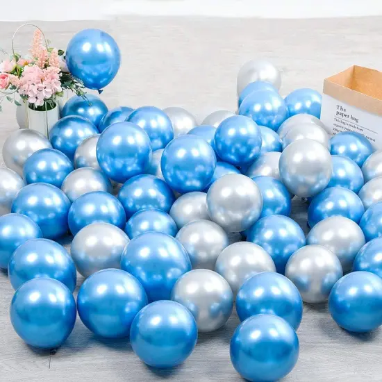 100pcs 5inch Tiny Blue Silver Chrome Metallic Latex Balloons for Birthday Party Bridal Baby Shower Engagement Wedding Party Decorations (Blue Silver) {1}