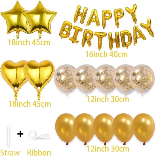 27 Pcs Gold Birthday Decorations, 3D Foil Gold Happy Birthday Balloon Banner {4}