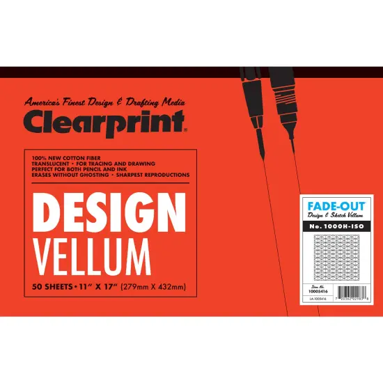 Clearprint 1000H 11" x 17" Design Vellum Pad with 30-Degree Isometric Fade-Out Grid, 16 lb., 100% Cotton, 50 Sheets/Pad {1}