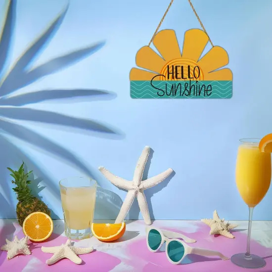 Summer Door Decor Sun Shape Hanging Plaque Pool Decorations Wooden Front Door Hanger Hello Sunshine Door Sign for Wall Office Indoor Home Decorations {3}