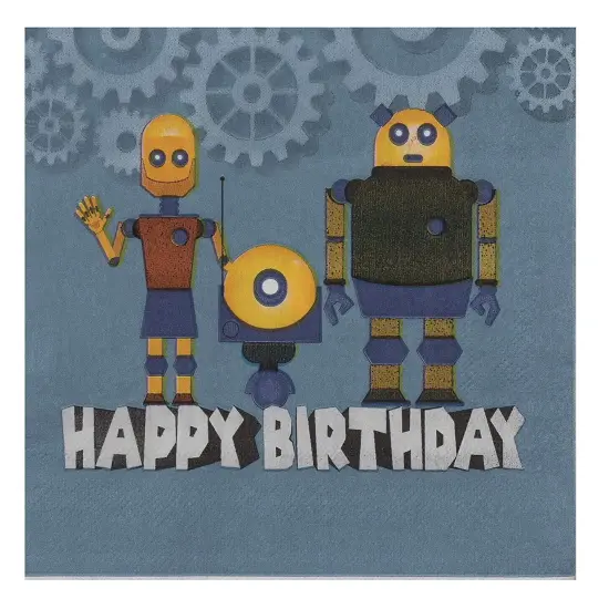 Robot Paper Napkins for Kid's Birthday Party (6.5 In, 150 Pack) Blue {1}
