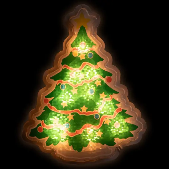 Northlight Lighted Holographic Christmas Tree Window Silhouette - 12.5" - Clear Lights Green {1}