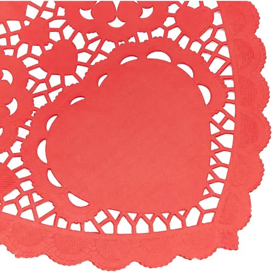 Juvale 100 Pack Red Paper Doilies, Heart Shaped Placemats for Crafts and Parties, Valentine’s Day Decorations, 10 x 9 Inch Cutout Paper Lace Heart Doilies {6}