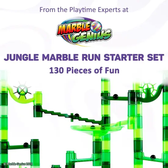 Marble Genius Marble Run Starter Set, STEM Toy for Kids Ages 3-14, 130 Complete Pieces (80 Translucent Marbulous Pieces and 50 Glass Marbles), Construction Building Block Toys, Theme (Jungle) {2}
