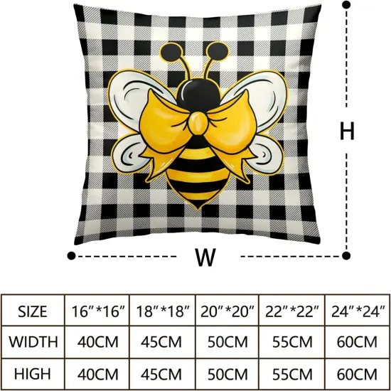 Yellow Bumble Bee Pillow Covers 18x18 Set of 2 Black White Buffalo Plaid Pillow Covers Summer Spring Themed Decorative Cushion Cases Home Decor for Couch Bed Holiday {3}