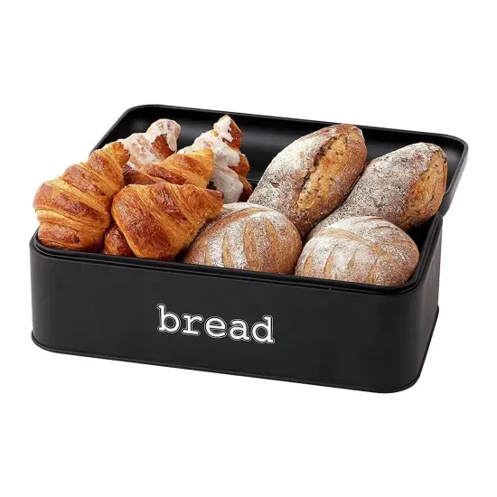 Stainless Steel Bread Box for Kitchen Countertop, Large Black Bin for 2 Loaves, English Muffins, Baked Goods Storage Containers (16.75x9x6.5 In) {7}