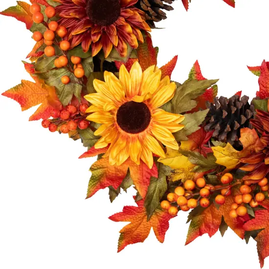Northlight Sunflower and Pine Cone Artificial Thanksgiving Wreath - 24" Orange {6}