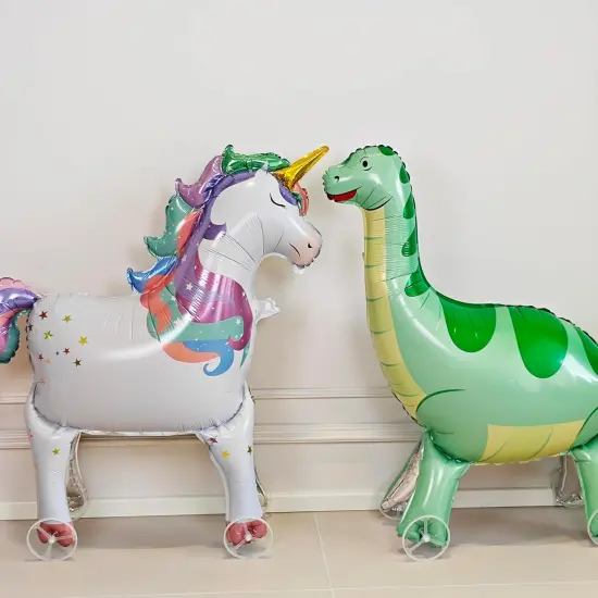 Self-Standing Unicorn Animal Foil Balloons - Walking With Wheels for Metallic Party - Rainbow Party Decorations Supplies {4}