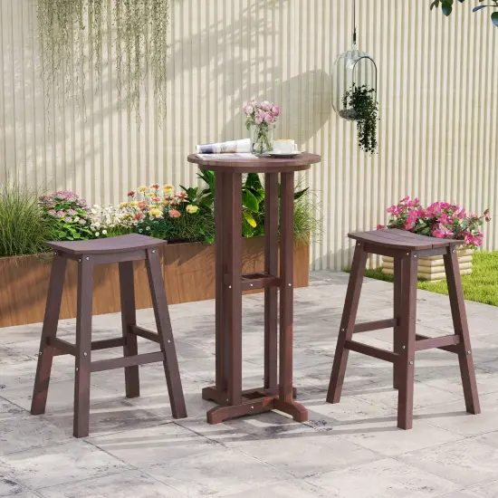 29 Inch HDPE Patio Bar Stool Set of 2, Armless Saddle Design, Weather-Resistant, Outdoor Seating Brown {3}