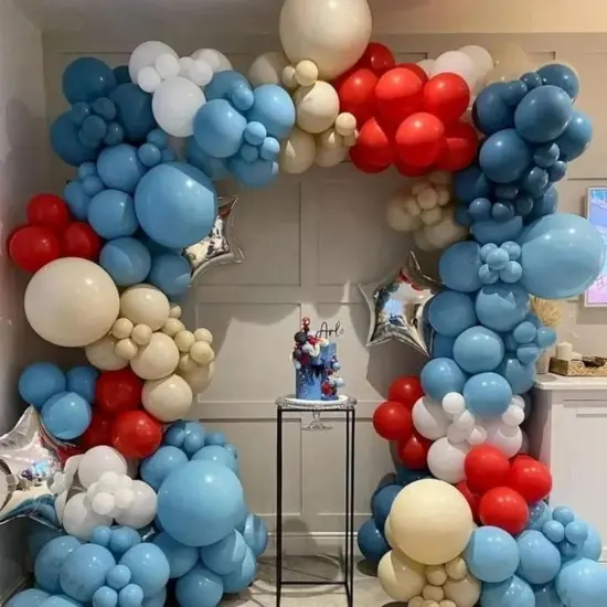 Red Blue White Balloons, 12Inch 60Pcs Navy Blue Pearl Blue Retro Sea Blue Balloons with Red White Balloon, Blue and Red Latex Balloon for Superhero Birthday Baseball Party Labor Independence Day Decor {4}