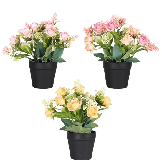 Small Fake Plants 3 Packs - Artificial Rose Potted Flower Plants for Home, Farmhouse, Outdoor, Office, Shelf, and Bathroom Decor {2}