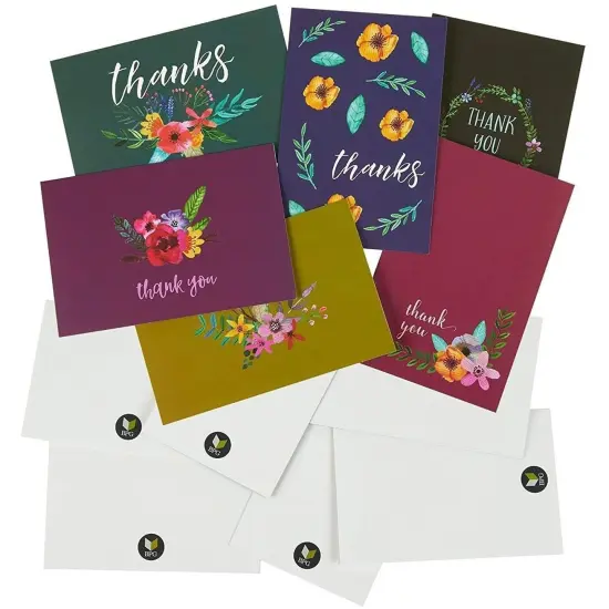 48 Pack Floral Thank You Cards with Envelopes, Blank Thank You Greeting Notes Bulk Box for Baby Shower, Bridal Shower, Graduation, Birthday & Wedding, 4x6 in Multicolor {6}