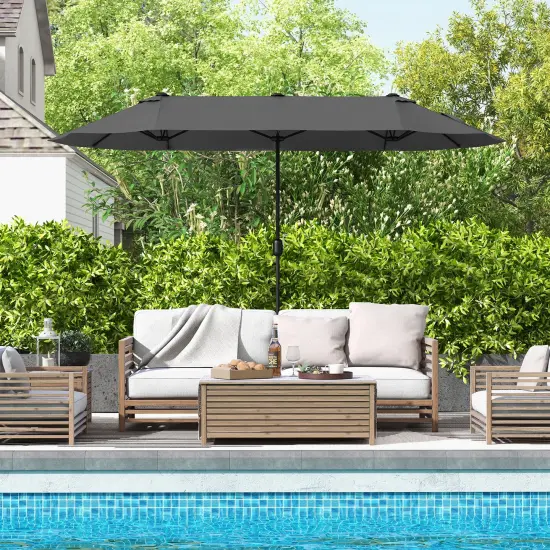 Polyester 13 Feet Double-Sided Patio Twin Table Umbrella with Crank Handle & UV Protection Grey {2}