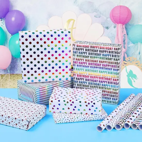 Birthday Wrapping Paper Roll - Iridescent Gift Wrapping Paper 6 Rolls - 17 inch x 120 inch {4}