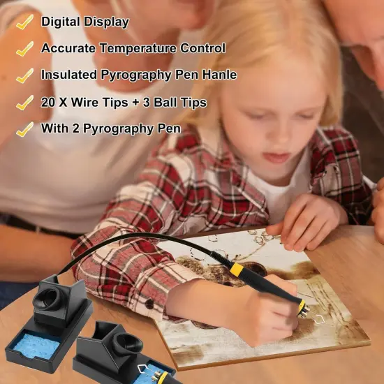 110V 60W Professional Wood Burning Kit, Pyrography Machine with 2 Woodburners for Wood Burning Pyrography with 23 Wire Nibs Tips Including Ball Tips {2}