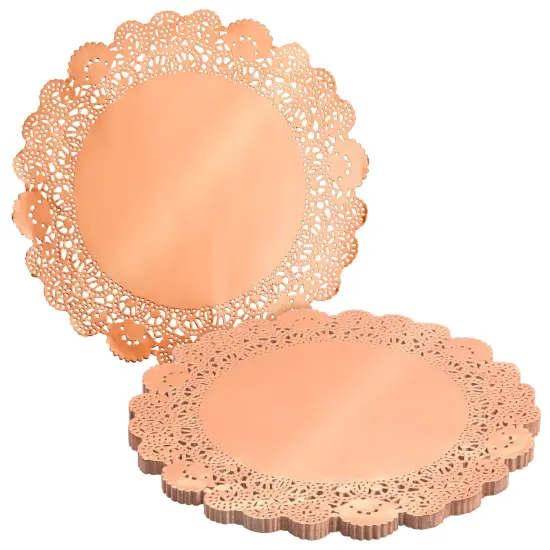 100 Pack Metallic Copper Orange Placemats, Round Paper Lace Doilies for Place Settings, Desserts, Formal Events (10 In) Gold {1}