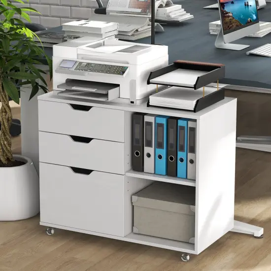 Modern Mobile File Storage Cabinet with Large Tabletop 3 Drawers and Smooth Rolling Wheels White {6}